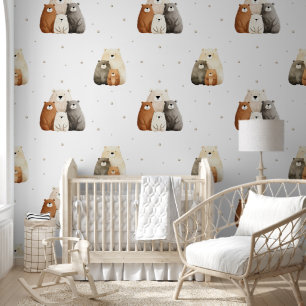 Papier Peint Cute Aquarelle Ours Famille Boho Nursery
