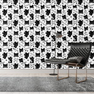 Papier Peint Cute Black Cats et Motif des paroles