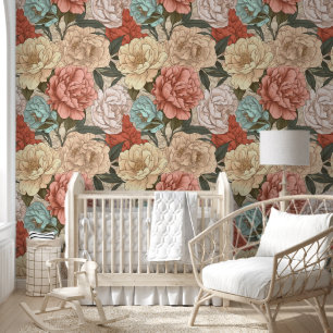 Papier Peint Cute Bleu Rose Mauve Peonies Fleurs Floral
