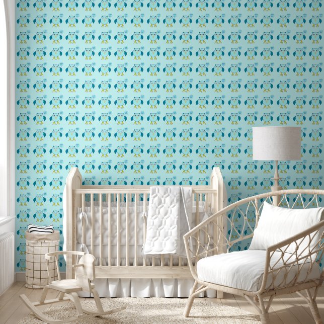 Papier Peint Cute Blue Baby Boy Owl Patterned (Enfants)