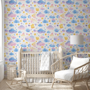 Papier Peint Cute Blue Clouds Aquarelle Motif