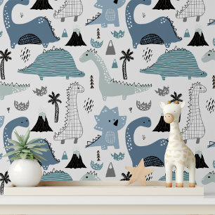 Papier Peint Cute Blue Dinosaur moderne Enfants Motif