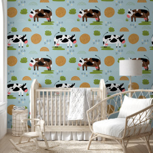 Papier Peint Cute Blue Farm Animaux Motif Kids Nursery Room