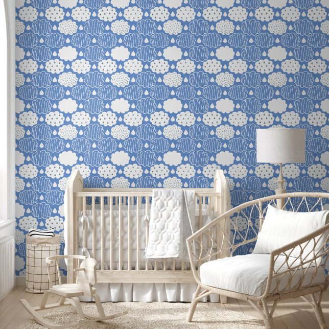 Papier Peint Cute Blue Nuages Répéter le Motif (Enfants)
