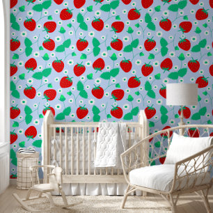 Papier Peint Cute Blue Strawberry et Daisy Kids Répéter le Moti