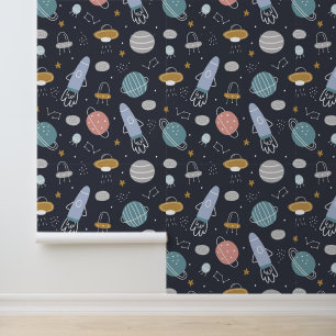 Papier Peint Cute Boys Motif Rocket et Cosmos Motif