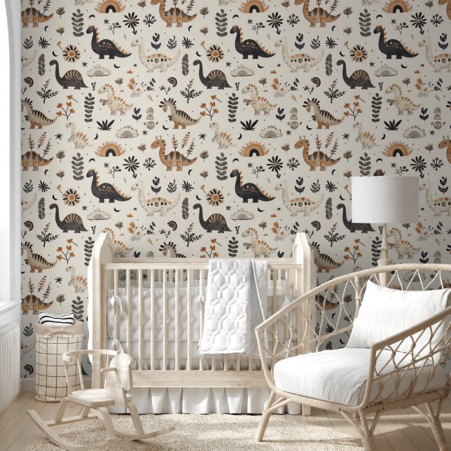 Papier Peint Cute Brown Tan Dinosaur Motif Baby Nursery (Enfants)