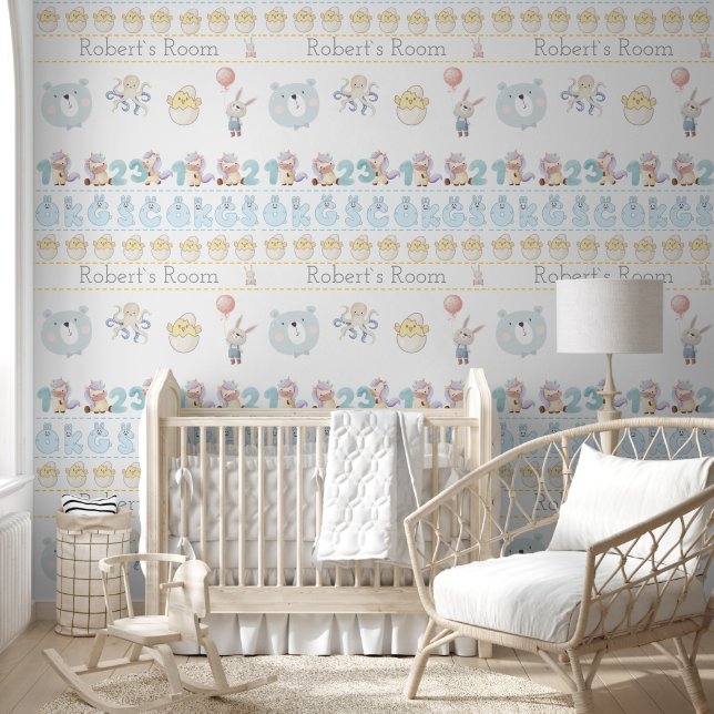 Papier Peint Cute Bunny Chicken Bear pastel  (Enfants)