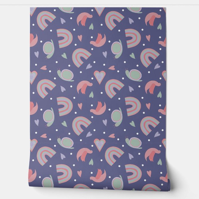 Papier Peint cute children’s seamless pattern with snails, bird (Déroulement)