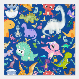 Papier Peint Cute Dinosaur Motif sur Blue