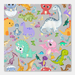 Papier Peint Cute Dinosaur Motif sur Grey