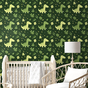 Papier Peint Cute Dinosaures Vert
