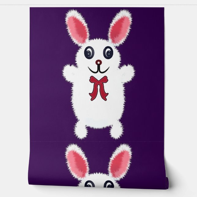 Papier Peint Cute Fluffy White Bunny Rabbit with Red Bow - Chri (Déroulement)
