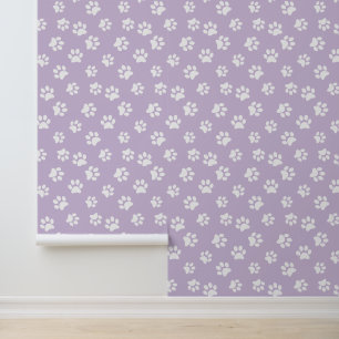 Papier Peint Cute Funny Pastel Purple Blanc Chat Chien Empreint
