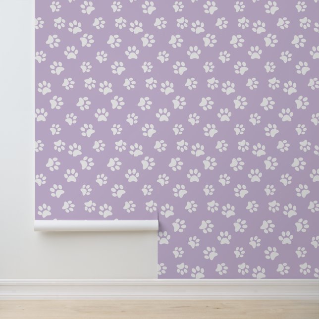 Papier Peint Cute Funny Pastel Purple Blanc Chat Chien Empreint (Application)