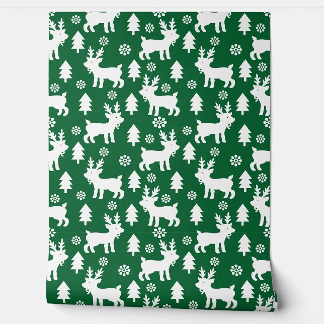 Papier Peint Cute Green Christmas Reindeer Motif Enfants Nurser (Déroulement)