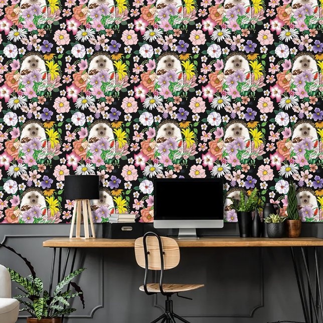 Papier Peint Cute Hérisson Floral (Créateur téléchargé)