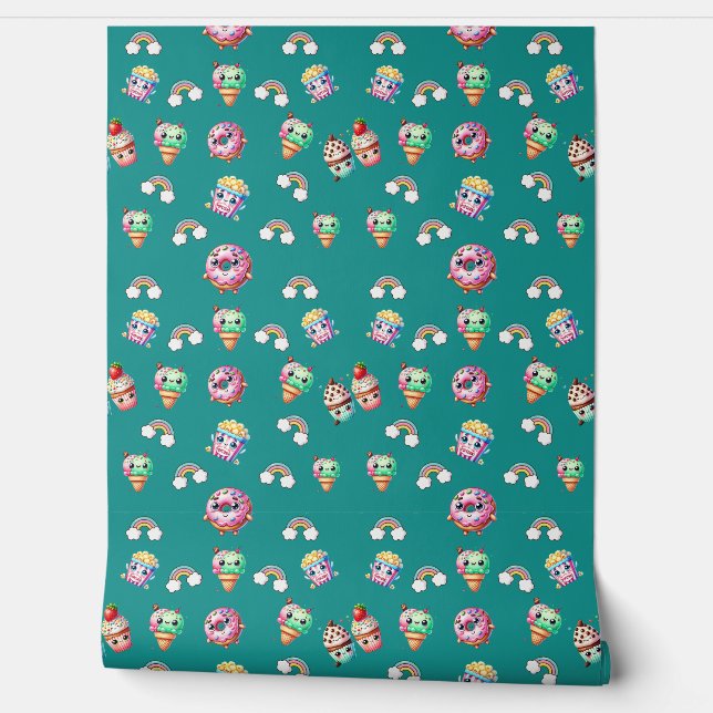 Papier Peint Cute Kawaii Alimentation Modérée (Déroulement)