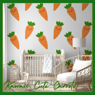Papier Peint Cute Kawaii Happy World of Orange Carrots Kids