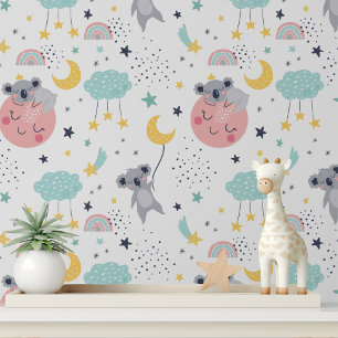 Papier Peint Cute Koala Moon Stars Rainbow Kids Motif
