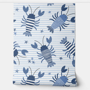Papier Peint Cute langouste à rayures bleu clair et blanc