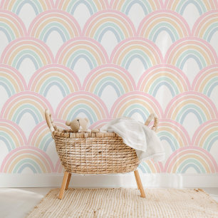 Papier Peint Cute Light Pastel Rainbow Scallop Motif