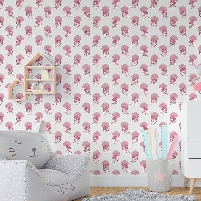 Papier Peint Cute Little Rose méduse Nursery (Cute Little Pink jellyfish Nursery Wallpaper)