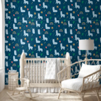 Cute Llama Rainbows en Blue Baby Boy Nursery