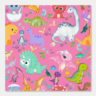 Papier Peint Cute Motif Dinosaur en rose
