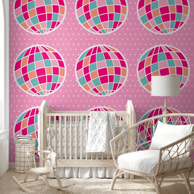 Papier Peint Cute Motif Disco Ball Rose (Enfants)