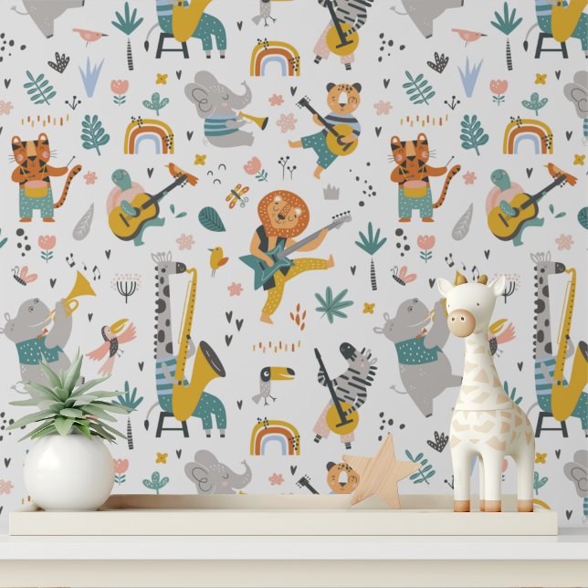 Papier Peint Cute Musical Animaux sauvages Moderne Enfants Moti (Créateur téléchargé)
