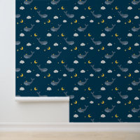 Cute Nightime Ciel Nuages Lune Baleine Enfants Nur