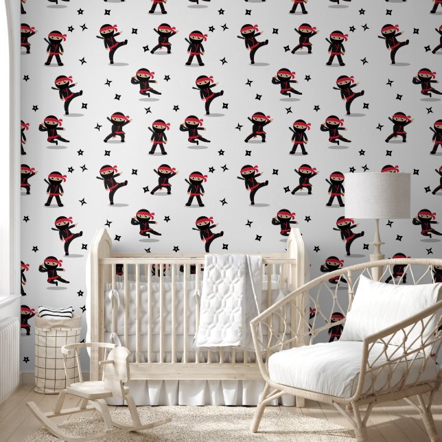 Papier Peint Cute Ninja Guerrier Enfants Noir & Rouge Motif (Enfants)