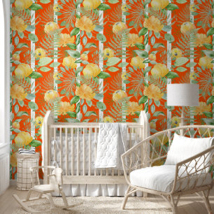 Papier Peint Cute Orange Floral Stripes Motif
