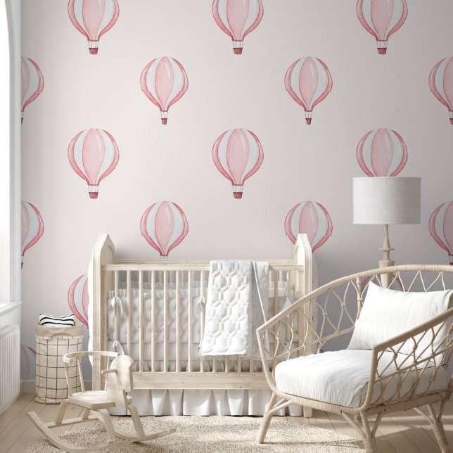 Papier Peint Cute Pastel Rose Hot Air Balloon Baby Girl Nursery (Enfants)