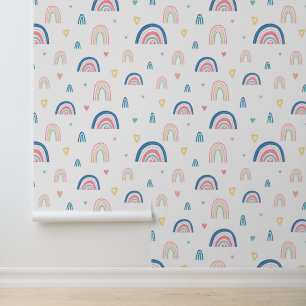 Papier Peint Cute Rainbows & Hearts Motif