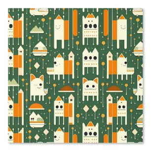 Papier Peint Cute Retro Animal et Maison Motif Design