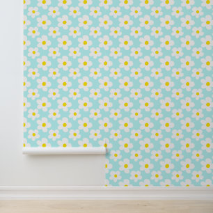 Papier Peint Cute Retro Daisies Whimsical Blue Baby Nursery