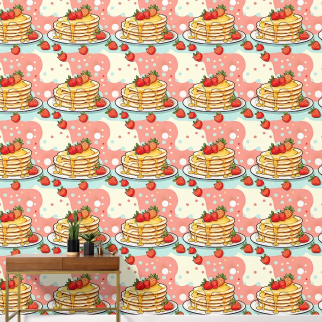 Papier Peint Cute Retro Pancakes Mi-Siècle Petit-Déjeuner (Couloir)
