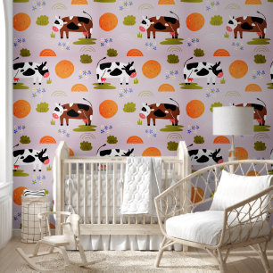 Papier Peint Cute Rose Farm Animaux Motif Enfants Nursery Room