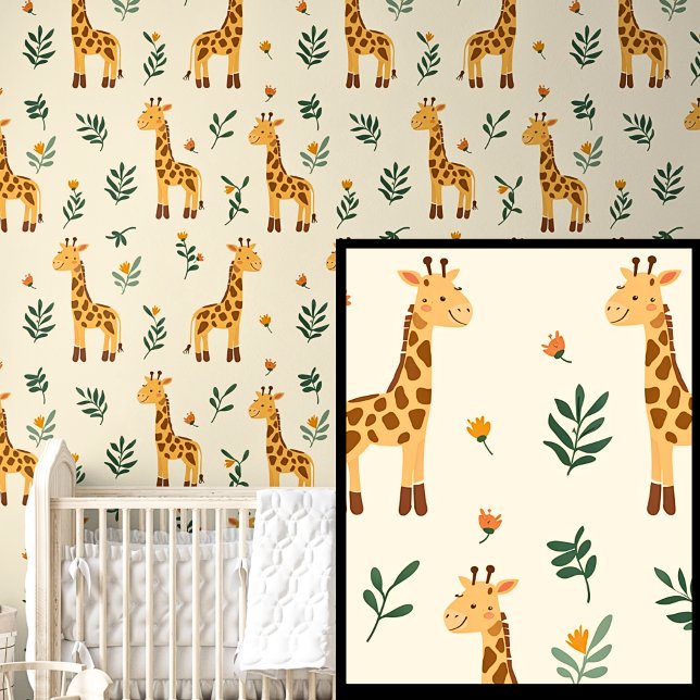 Papier Peint Cute Safari Animaux Brown Orange Friendly Giraffes (Créateur téléchargé)