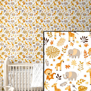Papier Peint Cute Safari Animaux Orange Brown Elephant Giraffe