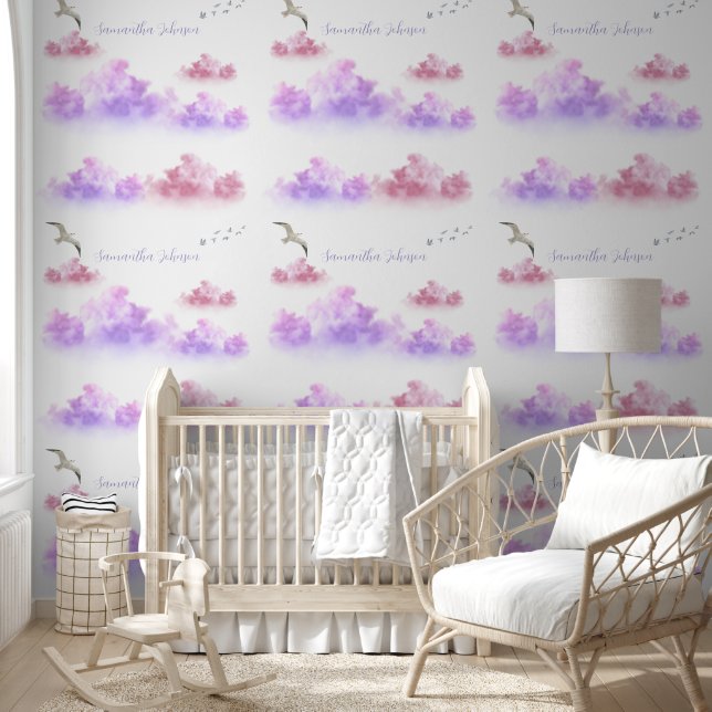 Papier Peint Cute sky pink white clouds (Enfants)