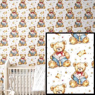 Papier Peint Cute Teddy Bear Lecture Livre Brown Bleu