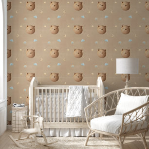 Papier Peint Cute Teddy Bear Nuages Lumière Brown Dreamy Nurser