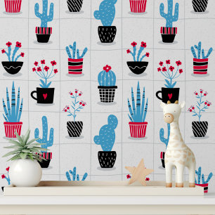 Papier Peint Cute tendance Moderne Cactus Motif Fleur Rouge Ble