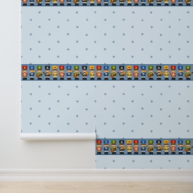 Papier Peint Cute Toy Soldier Nursery Border on Soft Blue (Application)
