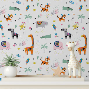 Papier Peint Cute Tribal Boho Wild Animaux Enfants Motif modern