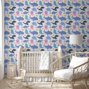 Papier Peint Cute unisex animaux de l'océan carrelé pépinière