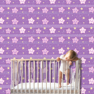 Papier Peint Cute violet blanc Kawaii Stars Nursery Salle pour 